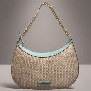 Divine Nanette Lepore Straw Vegan Leather Tiffany Blue Shoulder Bag - NEW!